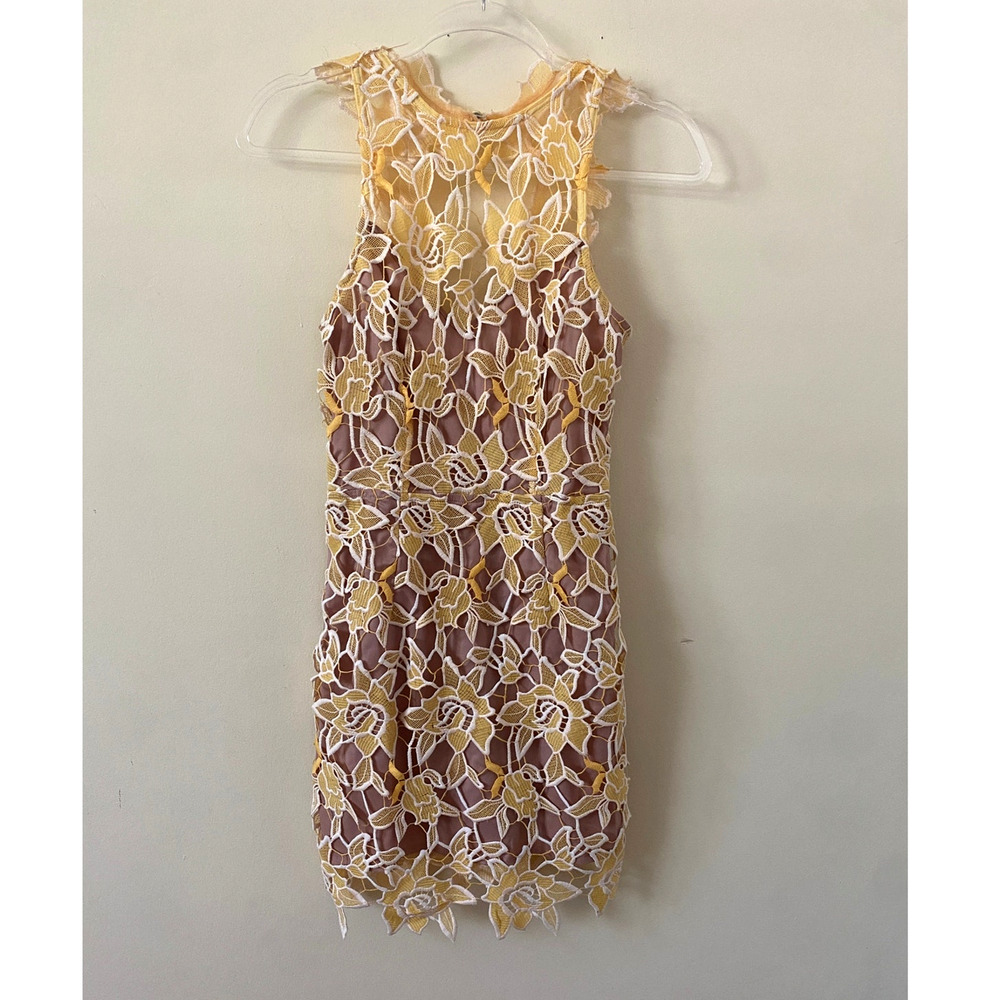 NBD Mini dress Harriet floral Lace Sunshine XS yellow fairy revolve open back - Picture 3 of 7